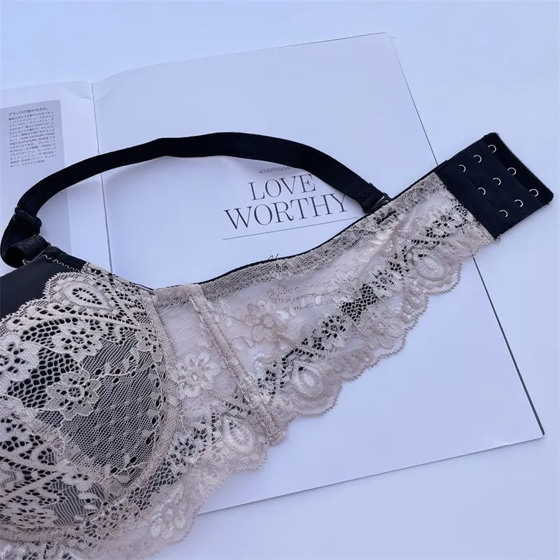 Sexy Lace Embroidery Color Clash Plus Size Bra Set