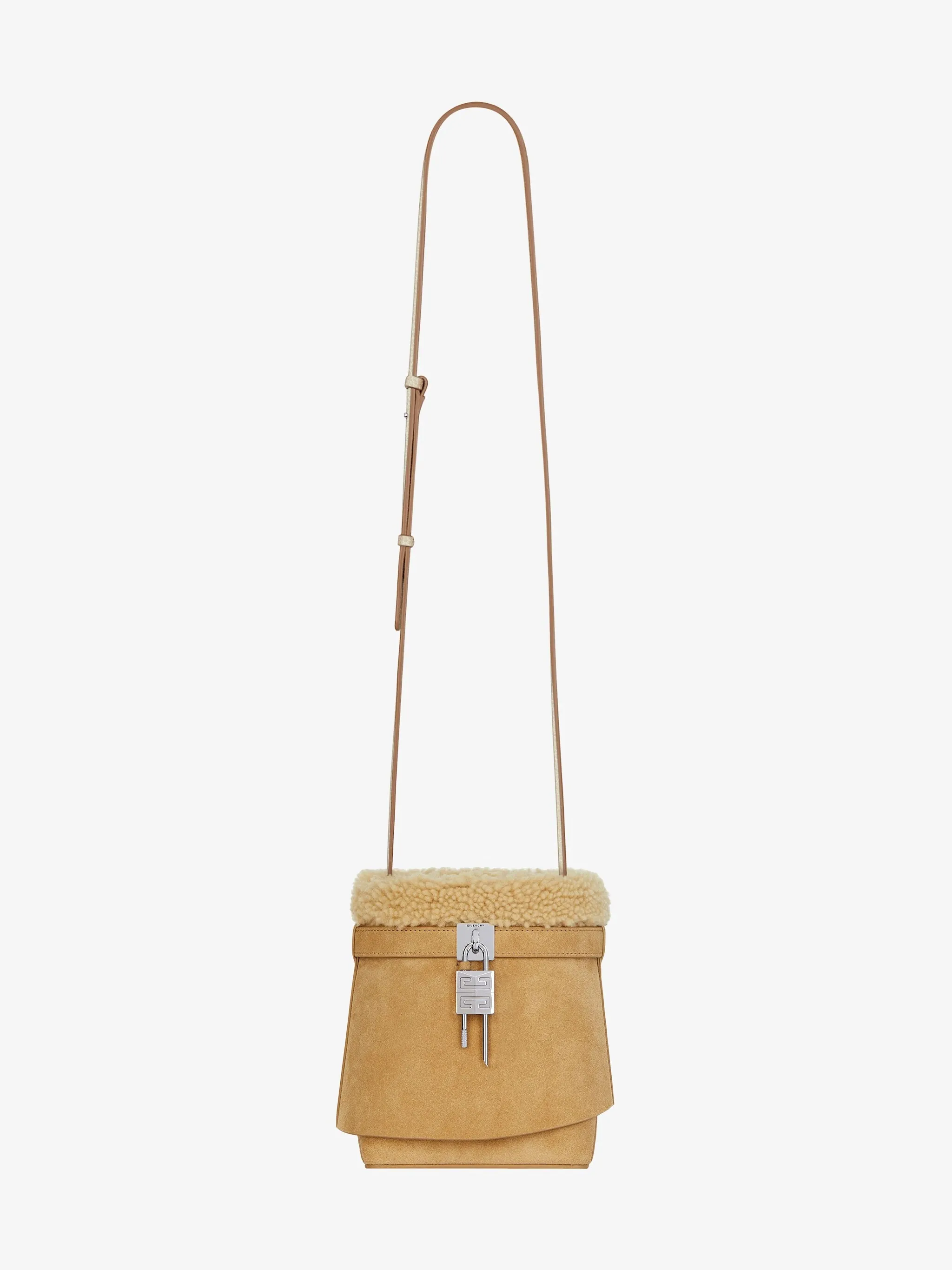 Shark Lock Bucket Bag In Suede And Shearling