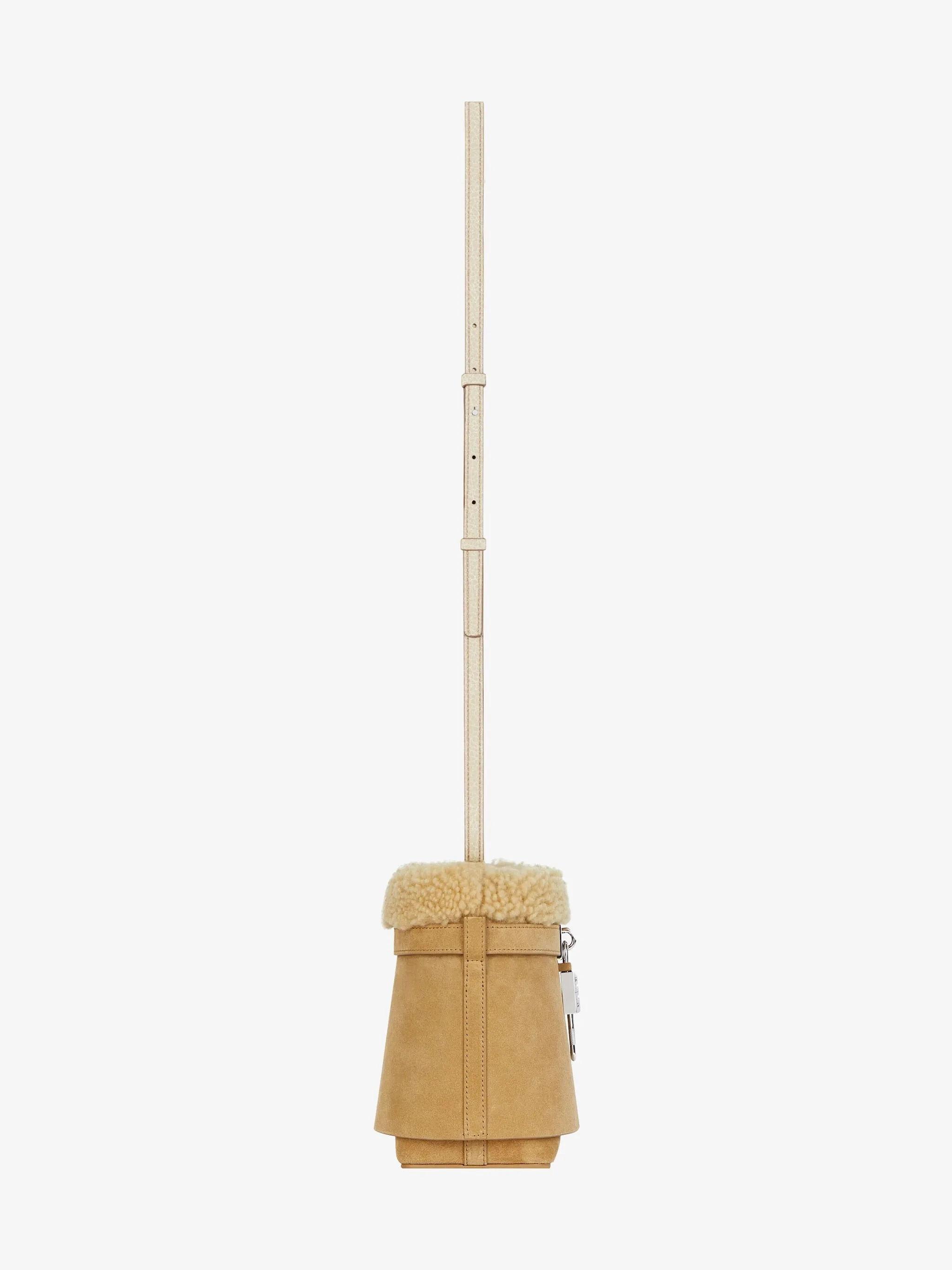 Shark Lock Bucket Bag In Suede And Shearling