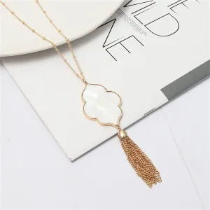 Shell & 18K Gold-Plated Flower Tassel Pendant Necklace