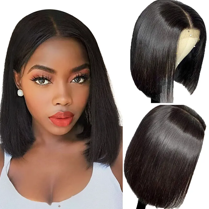 Short Straight Bob Transparent Lace Frontal Wigs Human Hair