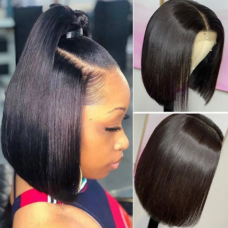 Short Straight Bob Transparent Lace Frontal Wigs Human Hair