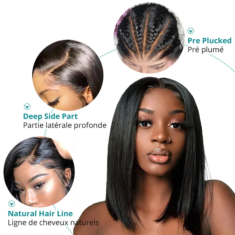 Short Straight Bob Transparent Lace Frontal Wigs Human Hair
