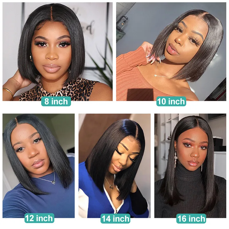 Short Straight Bob Transparent Lace Frontal Wigs Human Hair