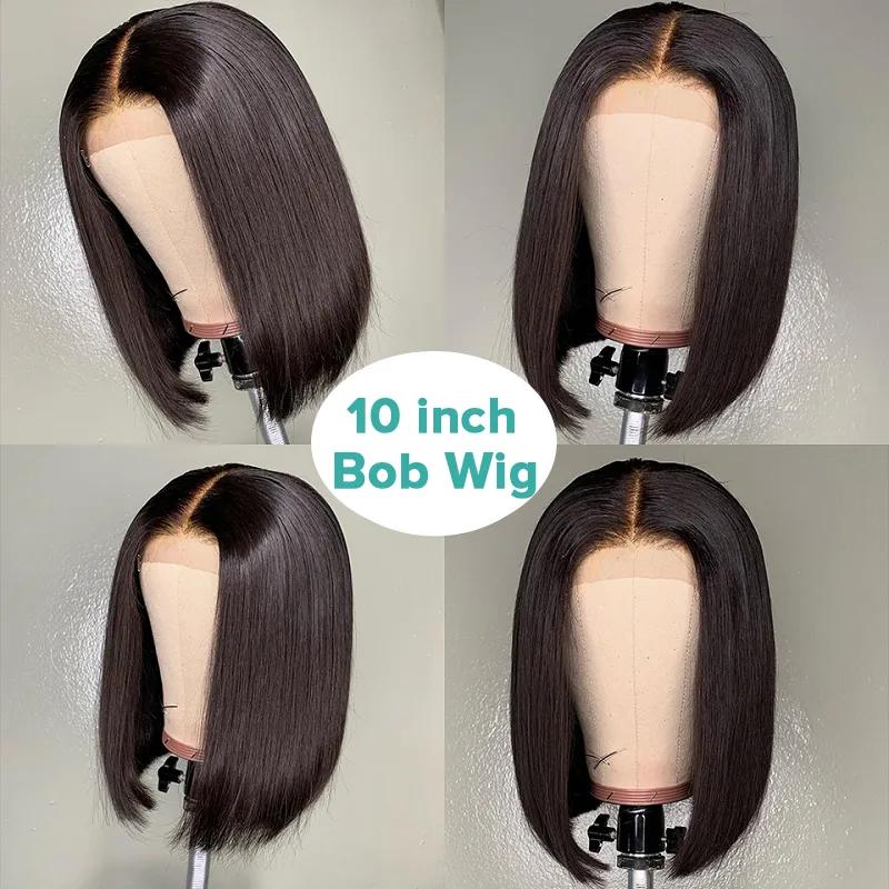 Short Straight Bob Transparent Lace Frontal Wigs Human Hair