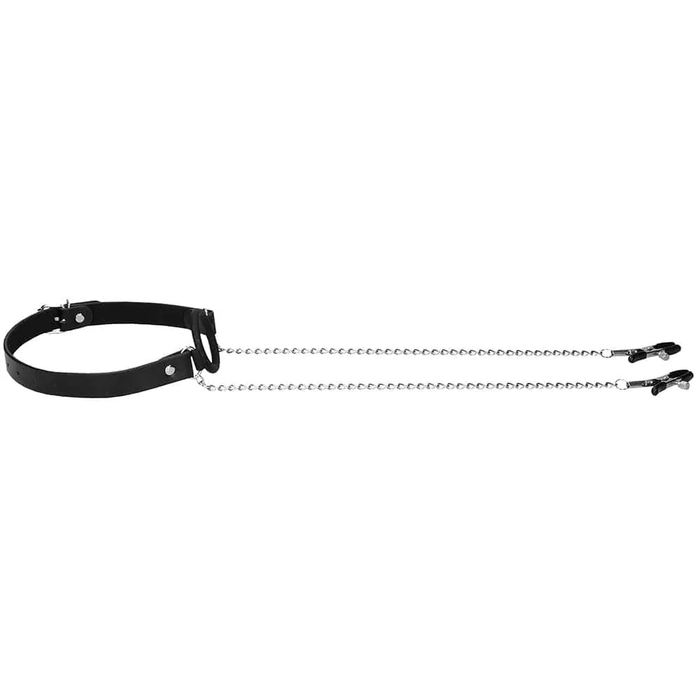Shots toys Ouch! O-Ring Gag with Nipple Clamps