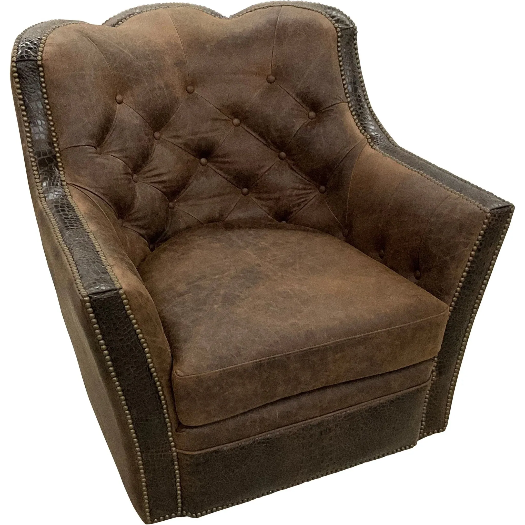 Sierra Tufted Leather Swivel Glider Chair