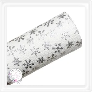 Silver Foil Snowflakes ~ White Vegan Faux Leather Fabric Sheets
