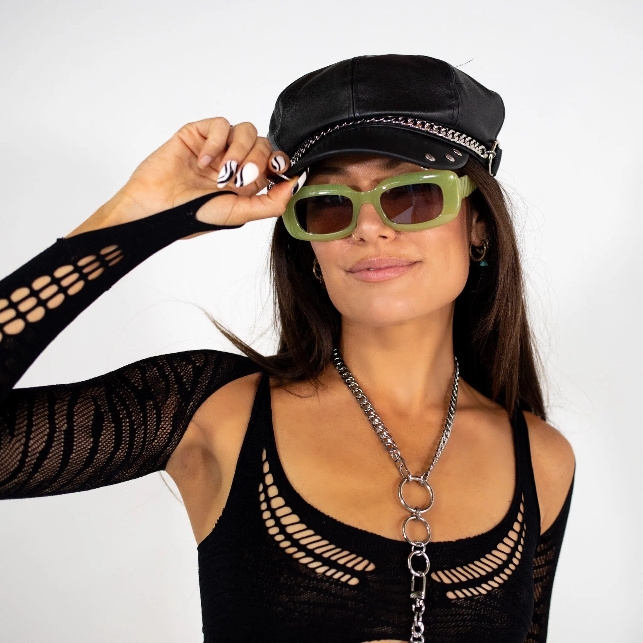 Silver Fox Leather Fisherman Cap