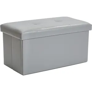 Simplify Faux Leather Double Folding Storage Ottoman (Grey)