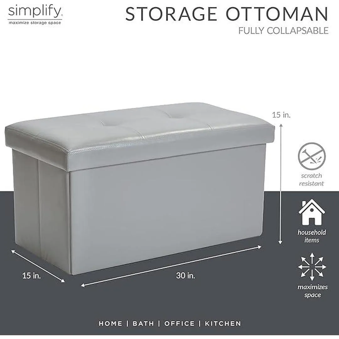 Simplify Faux Leather Double Folding Storage Ottoman (Grey)