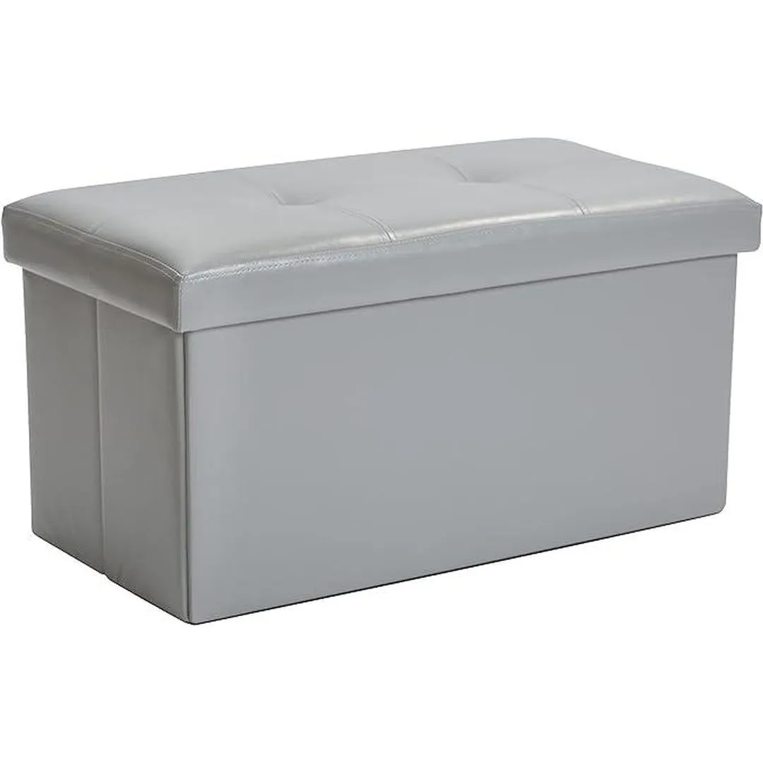 Simplify Faux Leather Double Folding Storage Ottoman (Grey)