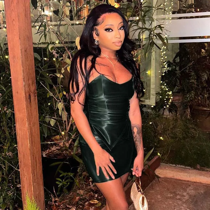 Sleek Strapless Faux Leather Corset Top and Mini Skirt Set