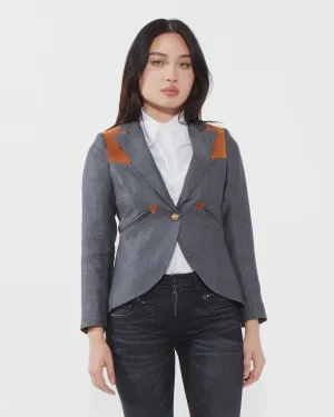 Smythe Grey Wool and Suede Shoulder Blazer - 4