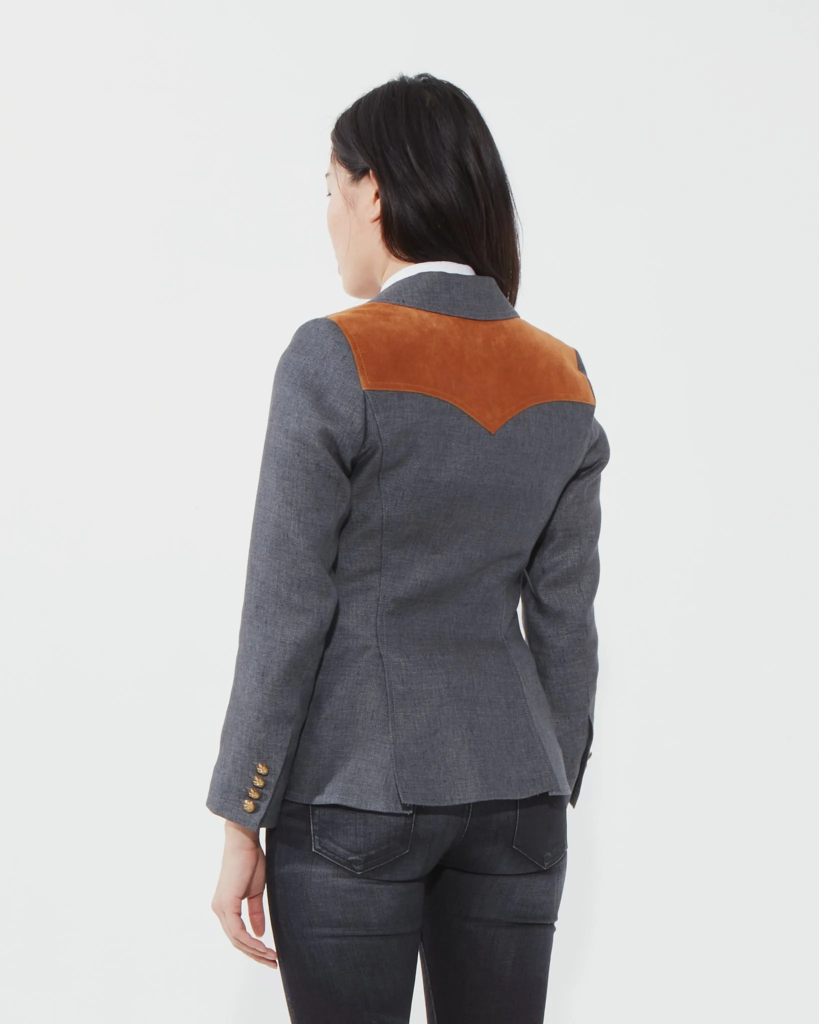 Smythe Grey Wool and Suede Shoulder Blazer - 4