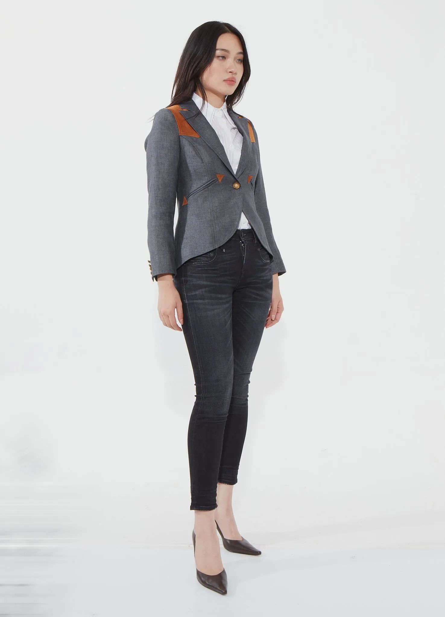 Smythe Grey Wool and Suede Shoulder Blazer - 4