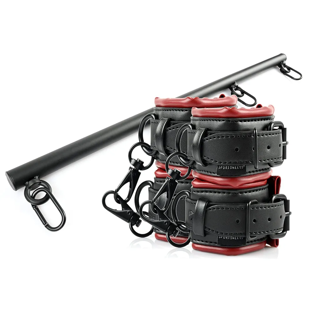 Sportsheets Saffron Adjustable Spreader Bar and Cuff Set Red/Black