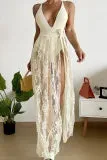 Sportswear Solid Lace Patchwork See-through Backless Swimwear (With Paddings)