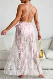 Sportswear Solid Lace Patchwork See-through Backless Swimwear (With Paddings)