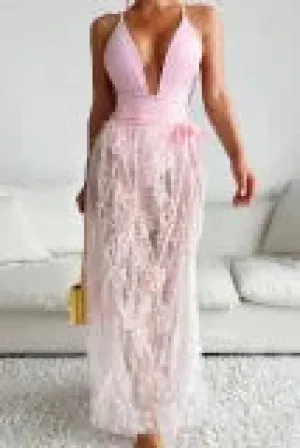 Sportswear Solid Lace Patchwork See-through Backless Swimwear (With Paddings)