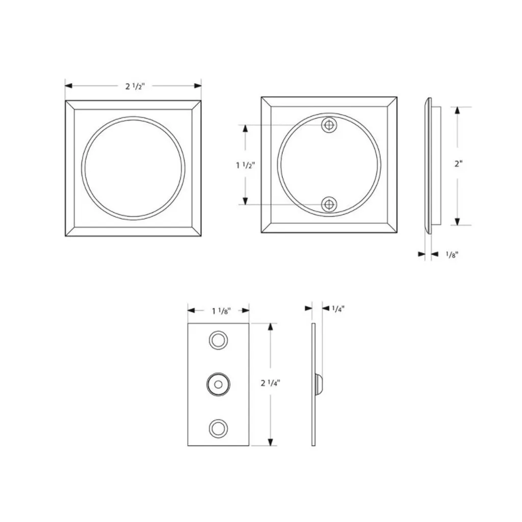 Square Tubular Passage Pocket Door Lockset - Door Mount - 3" Brass/Polished Nickel