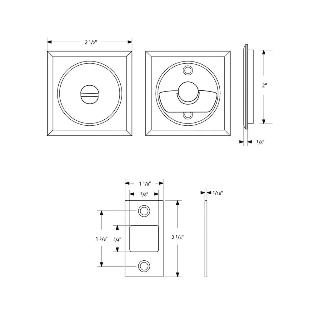 Square Tubular Privacy Pocket Door Lockset - Door Mount - 3" Brass/Polished Brass