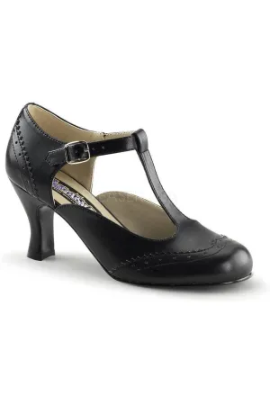 SS-FLAPPER-26 T-Strap | Black Faux Leather