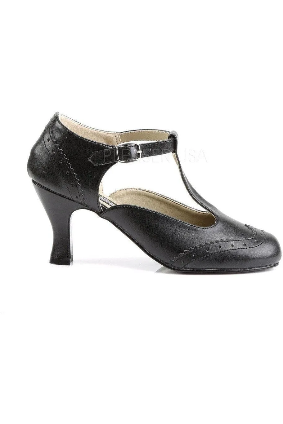 SS-FLAPPER-26 T-Strap | Black Faux Leather