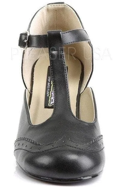 SS-FLAPPER-26 T-Strap | Black Faux Leather