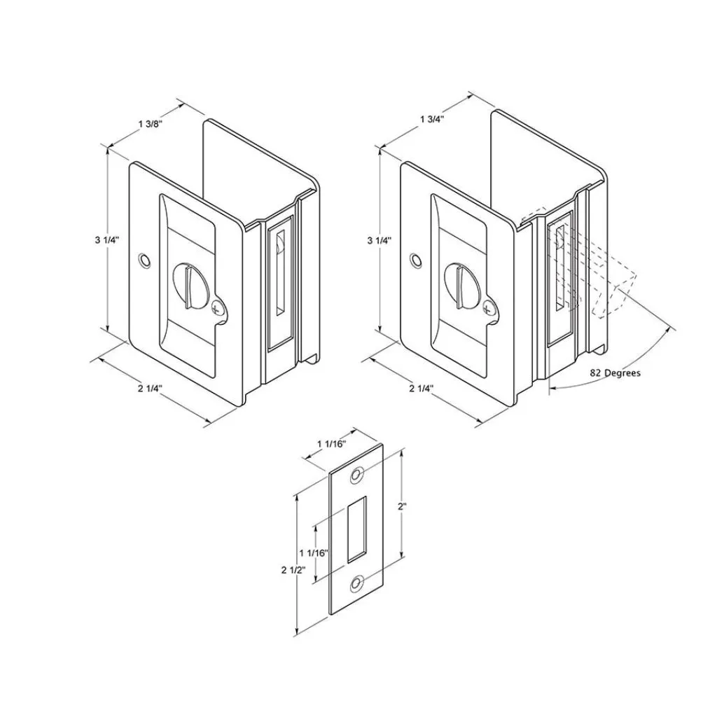 Standard Square Privacy Pocket Door Lockset - Door Mount - 4" Brass/Medium Bronze
