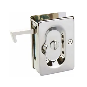 Standard Square Privacy Pocket Door Lockset - Door Mount - 4" Brass/Polished Nickel
