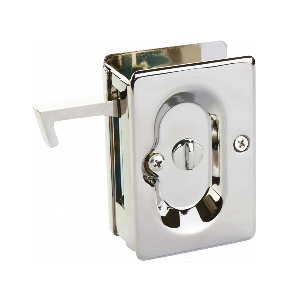 Standard Square Privacy Pocket Door Lockset - Door Mount - 4" Brass/Polished Nickel