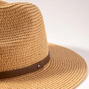 Straw Fedora Hat-Beige