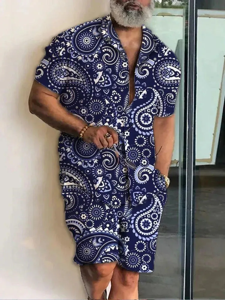 Summer Men's Hawaiian Shirt & Shorts Set