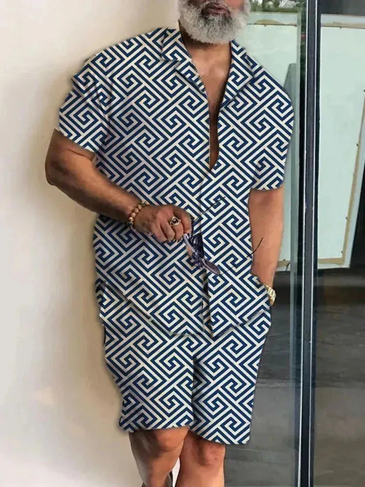 Summer Men's Hawaiian Shirt & Shorts Set