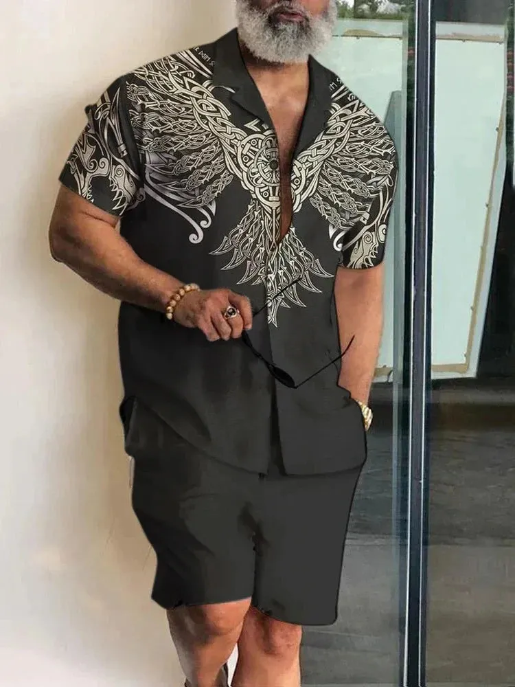 Summer Men's Hawaiian Shirt & Shorts Set