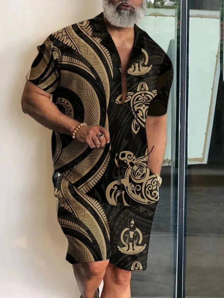 Summer Men's Hawaiian Shirt & Shorts Set