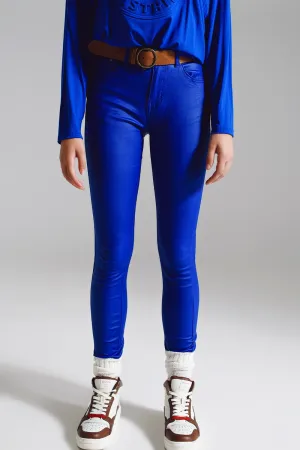 super skinny Pants faux leather in electric blue