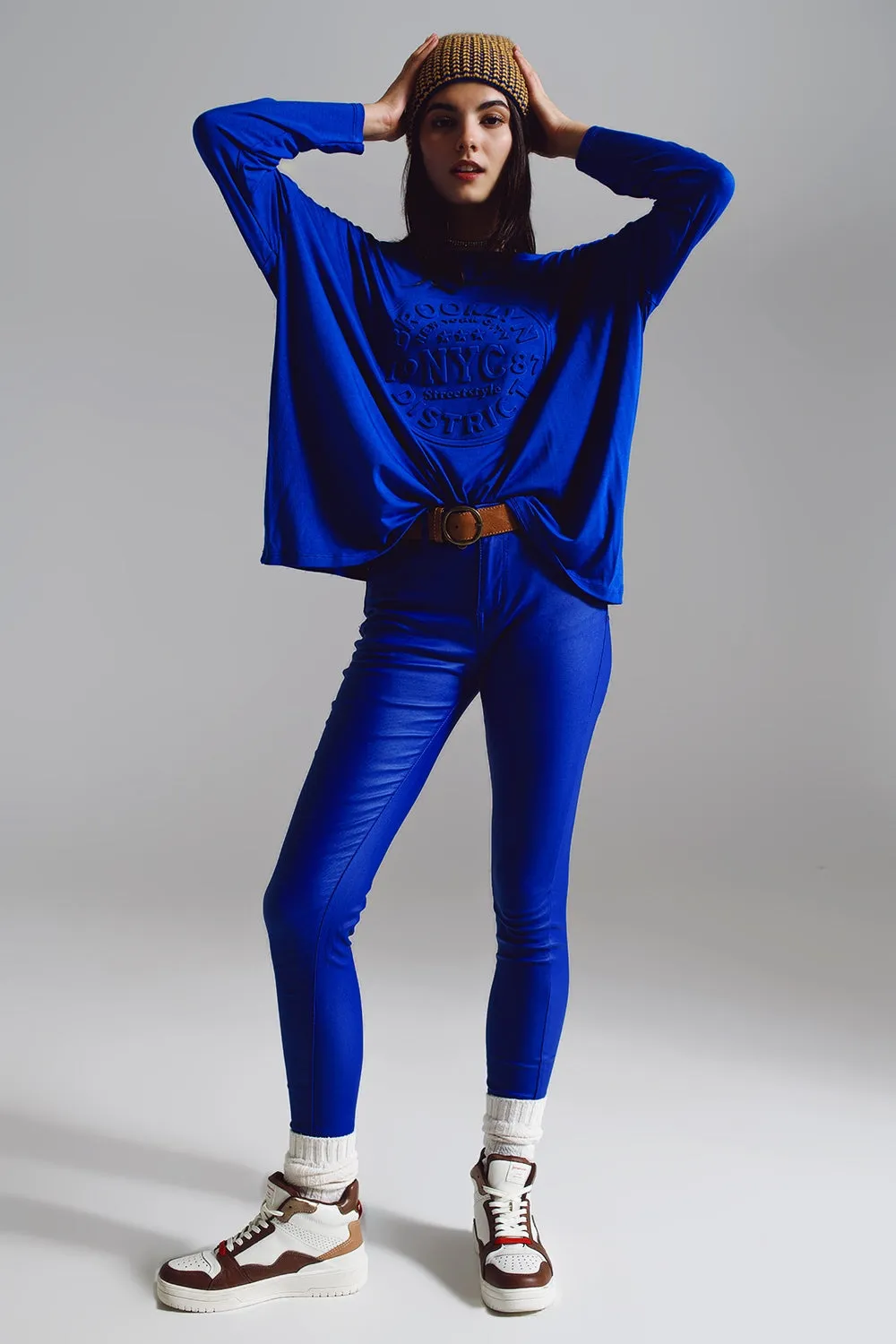 super skinny Pants faux leather in electric blue