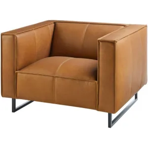 Surya Dylan Modern Cognac Brown Leather Square Arm Accent Chair