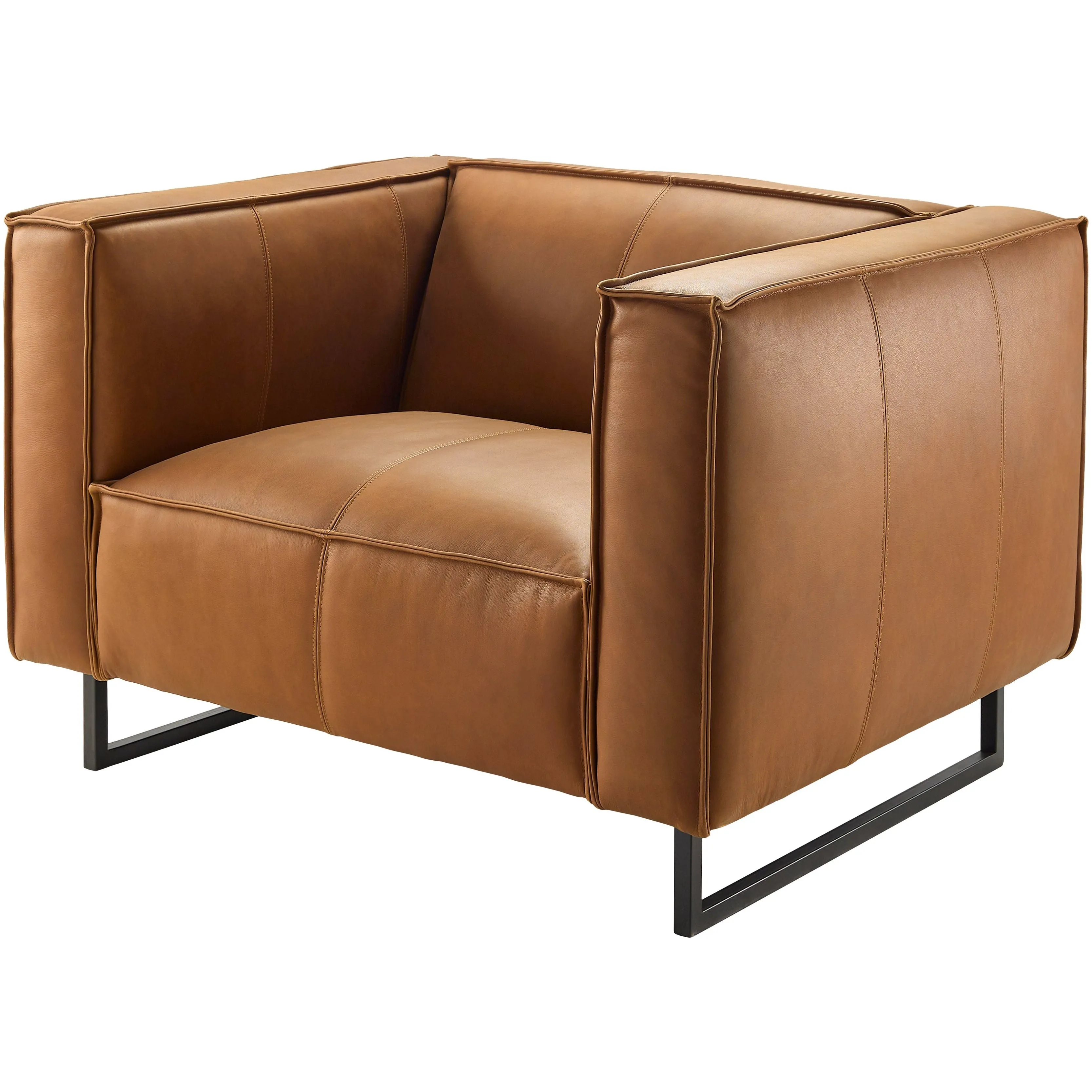 Surya Dylan Modern Cognac Brown Leather Square Arm Accent Chair