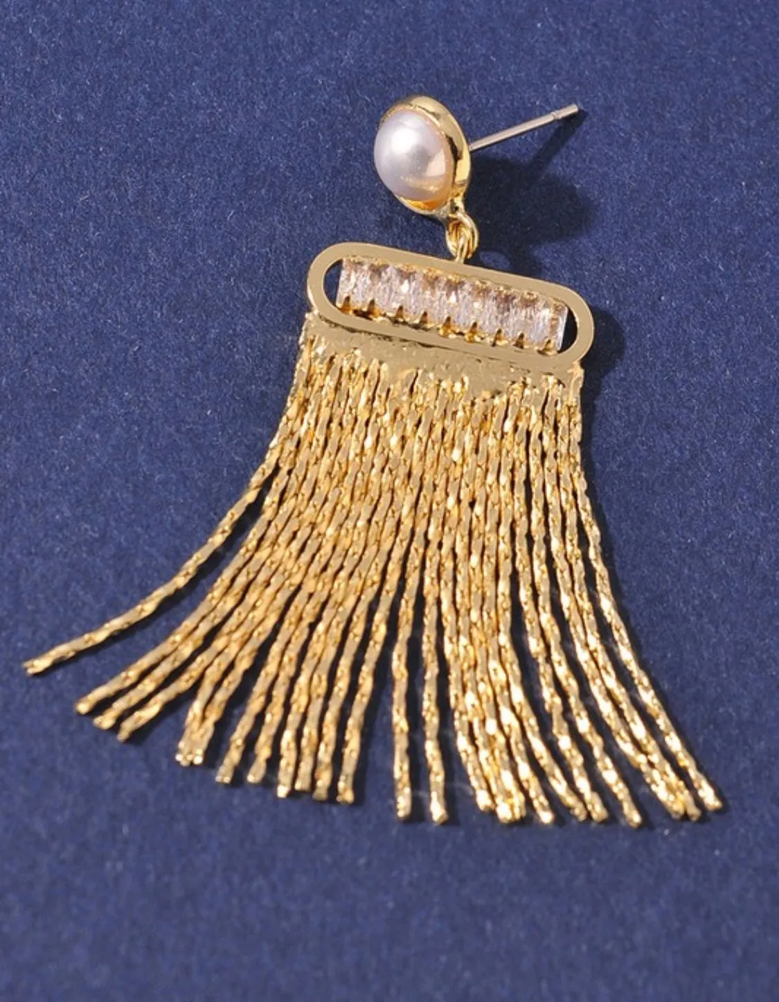 Tassel Drop Pearl and Rhinestone Earrings