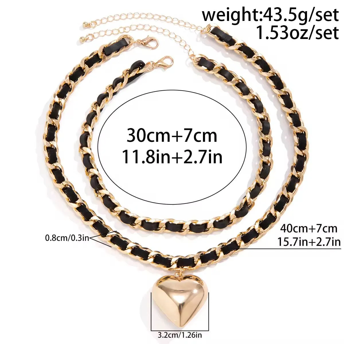 Temperament Layered Love Pendant Leather Choker Necklace Set