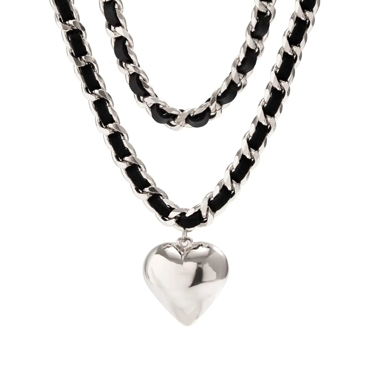 Temperament Layered Love Pendant Leather Choker Necklace Set