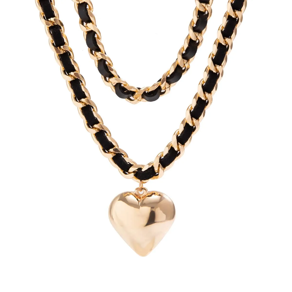 Temperament Layered Love Pendant Leather Choker Necklace Set