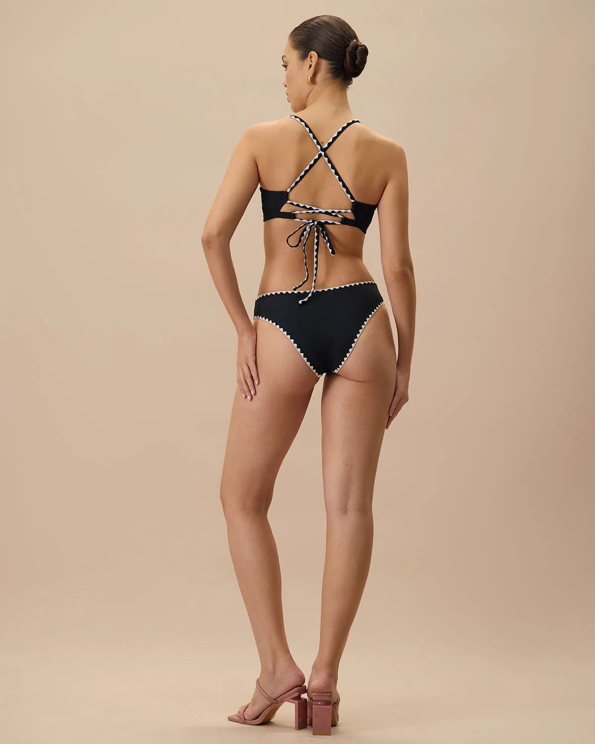 The Black Contrast Ribbed Bikini Top