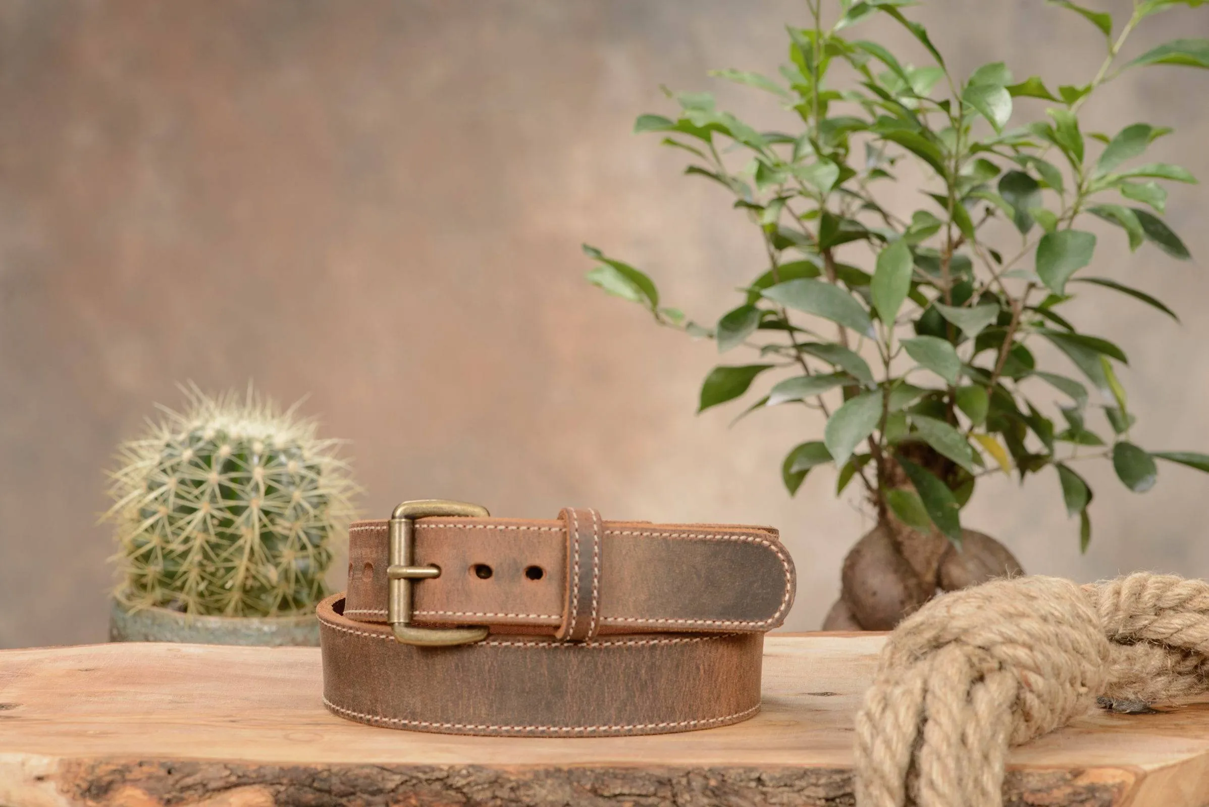 The Crazy Horse: Men's Rustic Brown Stitched Leather Belt Max Thick With Steel Core 1.50"