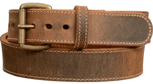 The Crazy Horse: Men's Rustic Brown Stitched Leather Belt Max Thick With Steel Core 1.50"