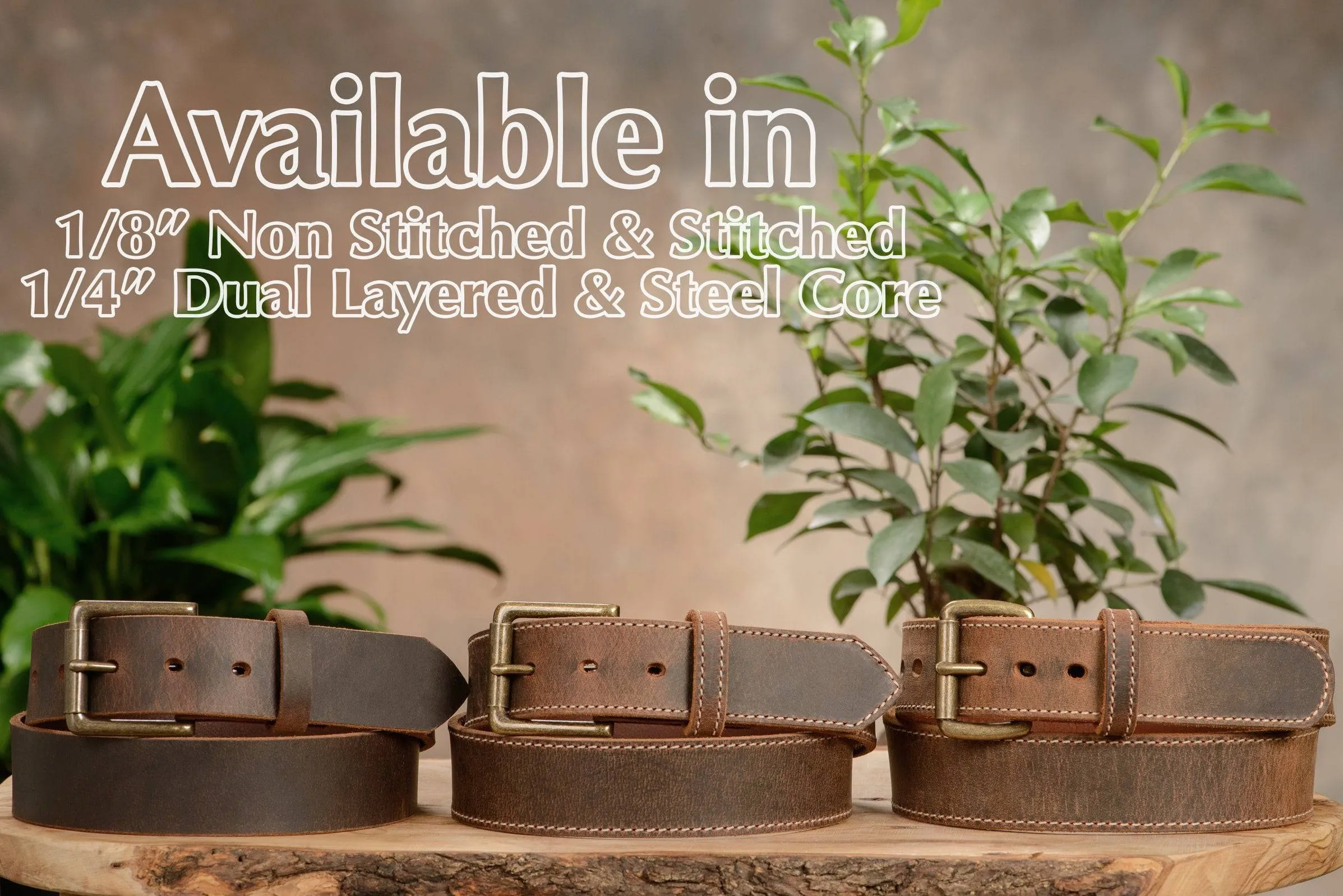 The Crazy Horse: Men's Rustic Brown Stitched Leather Belt Max Thick With Steel Core 1.50"
