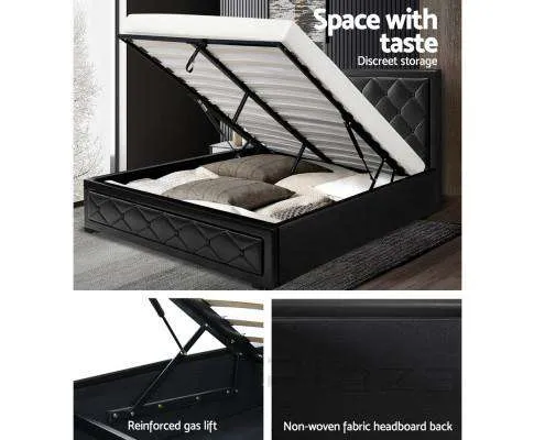TIYO Gas Lift Bed Frame Base With Storage Mattress PU Leather - Black